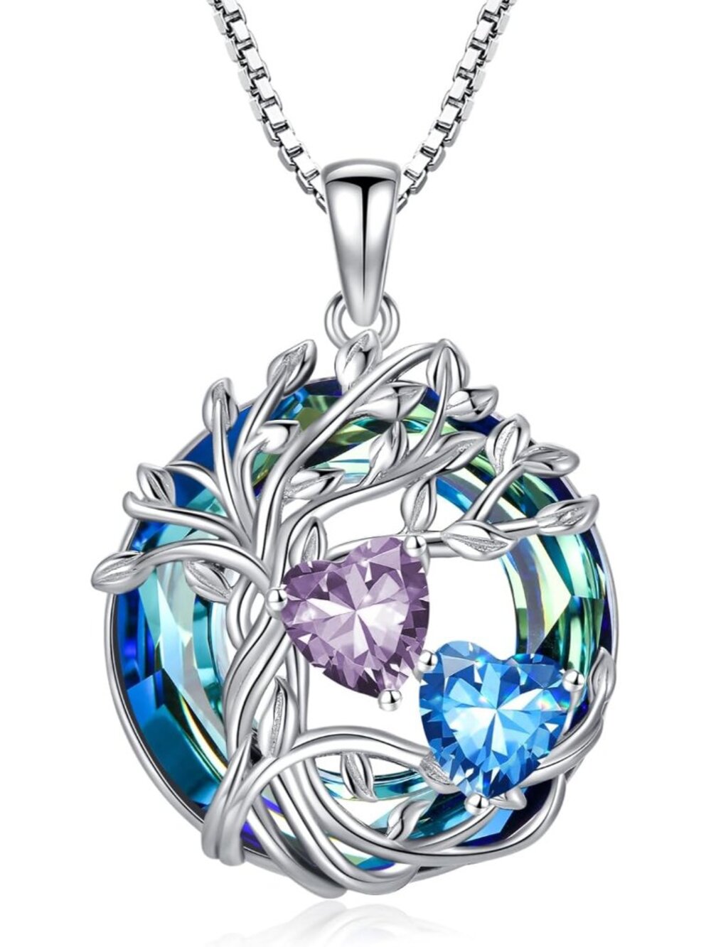 s925 Sterling Silver Family Celtic Tree of Life Pendant Necklaces with 2 Heart B
